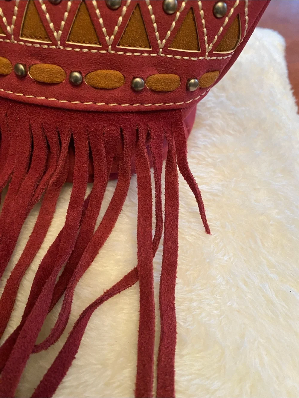 Bohemian Fringe Montana West Crossbody Bucket Bag - Red